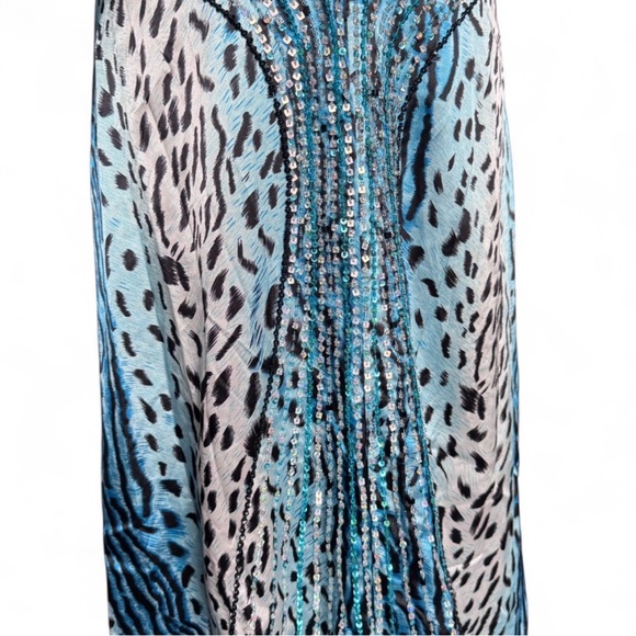 Y2K VTG Cach Gown Blue Cheetah Sequin Beaded Sz 4 Formal Dress Prom  Homecoming